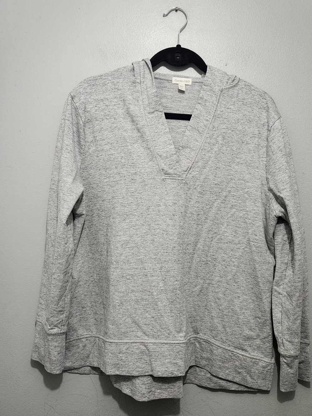 Garnet Hill Light Heather Gray Hooded Pullover Top Size M
